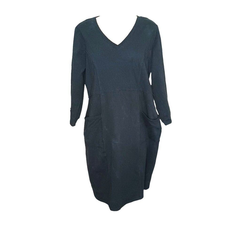 Habitat Dress Sz L Black Midi Lagenlook Travel Witchy Whimsigoth Serged Seams